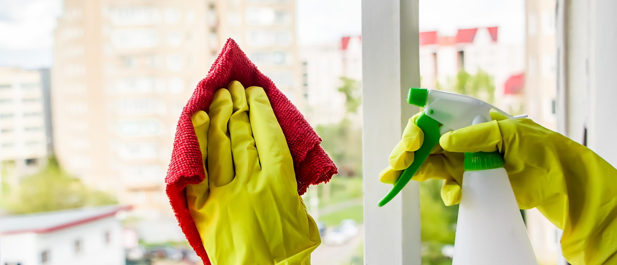 Washing windows. Home cleaning concept.